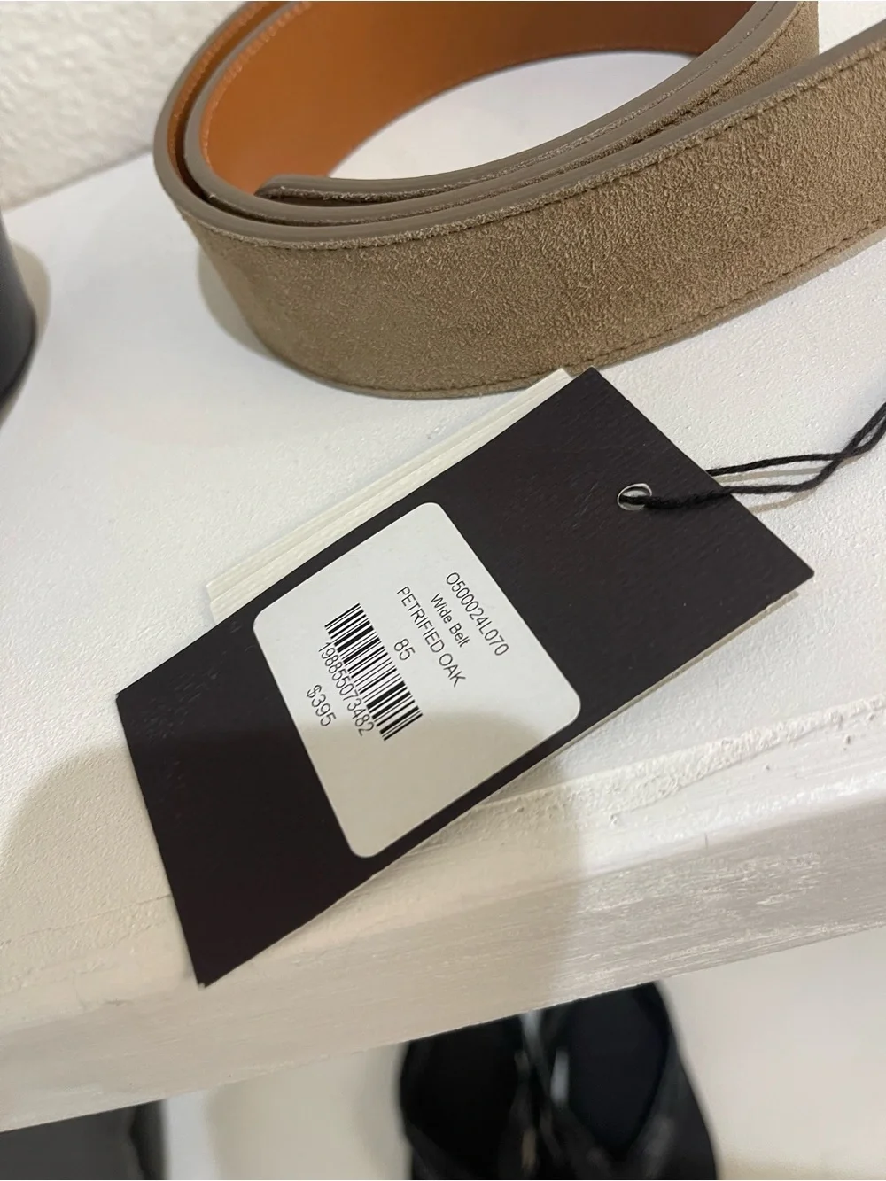 TWP WIDE BELT IN SUEDE COLOR: Petrified oak size 85